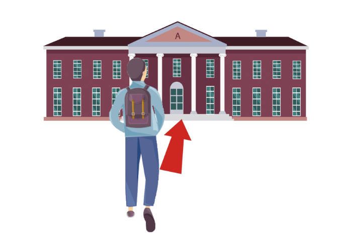 「入ります［大学に］」