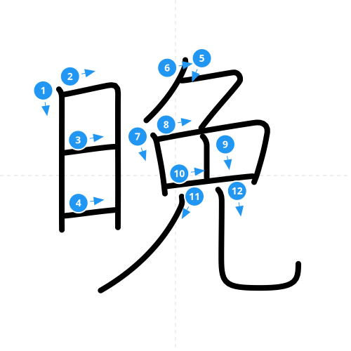 漢字「晩」の書き順