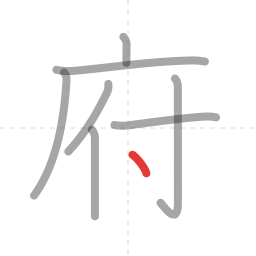 「府」の書き順 第8画／全8画