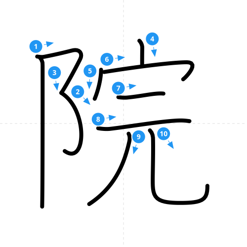 漢字「院」の書き順