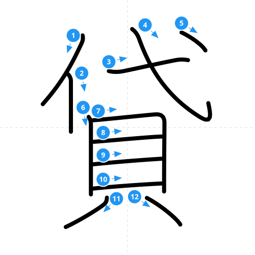 漢字「貸」の書き順