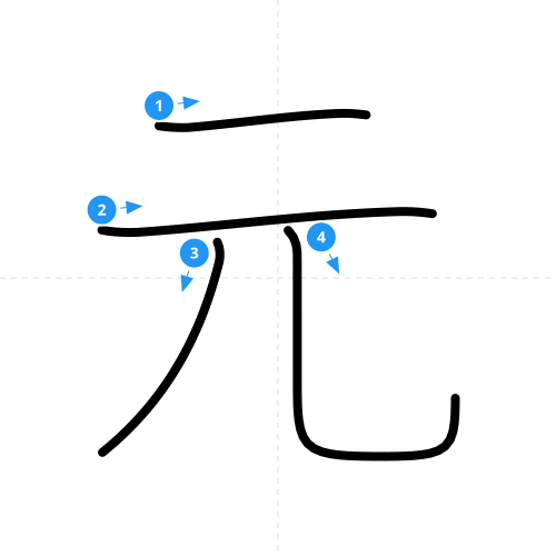 漢字「元」の書き順