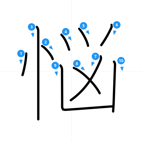 漢字「悩」の書き順