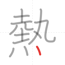 「熱」の書き順 第14画／全15画