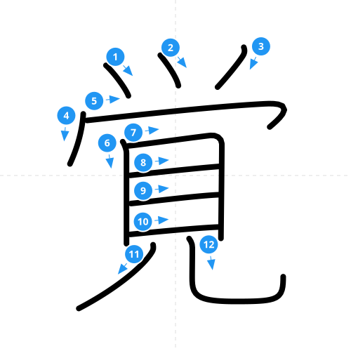 漢字「覚」の書き順