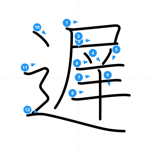 漢字「遅」の書き順