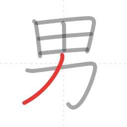 「男」の書き順 第7画／全7画