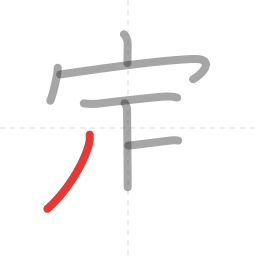 「定」の書き順 第7画／全8画