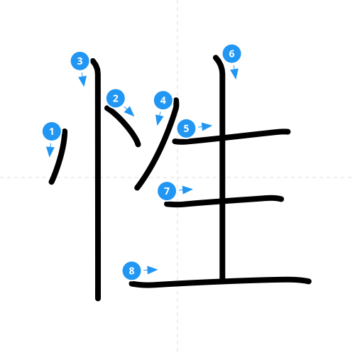 漢字「性」の書き順