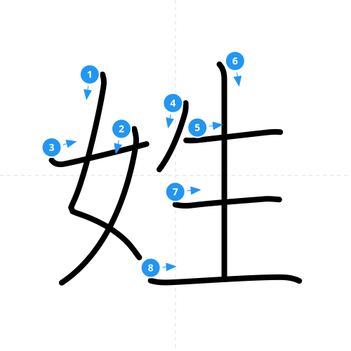 漢字「姓」の書き順