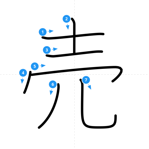 漢字「売」の書き順